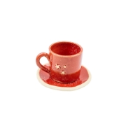 Handcrafted Stoneware Ceramic Christmas Coffee Cup with Saucer