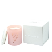 Pink Love Geranium & Peppermint Soy Candle in a beautiful glass jar.